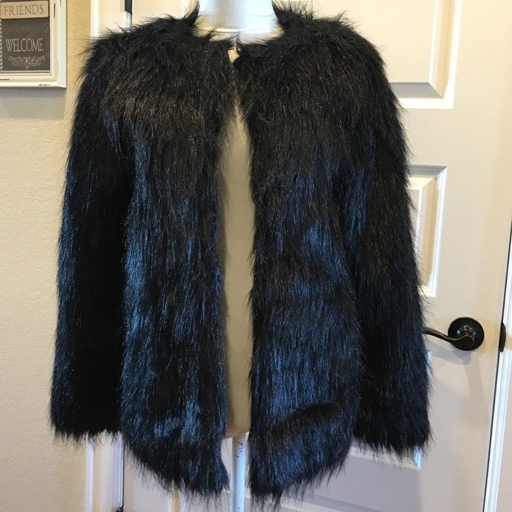 Asos Black Faux Fur Coat Size 2